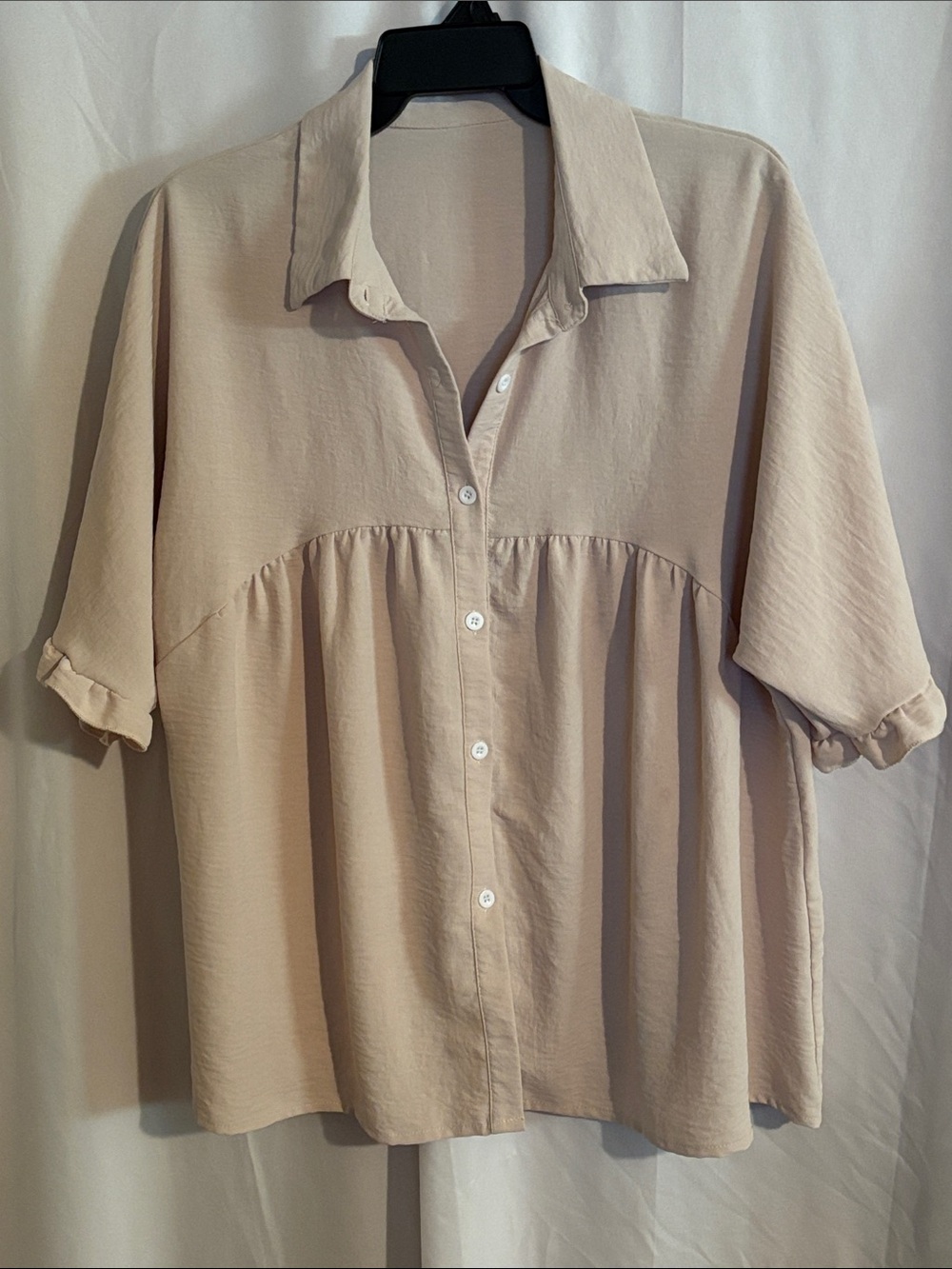 Women’s Oversized Beige Button-Down Peplum Blouse